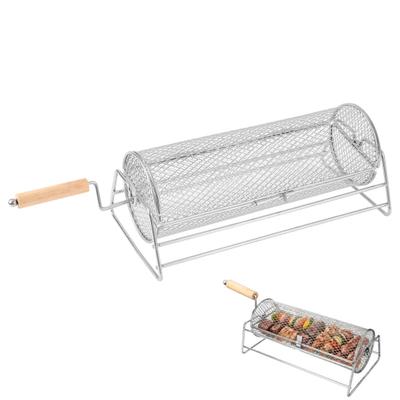 Rolling Grill Basket with Detachable Handle, 360-degree Rolling Cage for Outdoor Camping Picnic Party, Stainless Steel Mesh Grilling Accessories