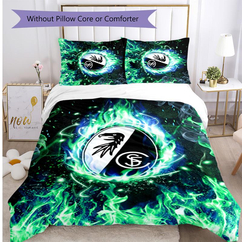 Set Lenzuola Stampato 3 Pezzi SC Freiburg FC Copripiumino Traspirante con Federe Biancheria da Letto Decorativa per Camera da Letto Casa