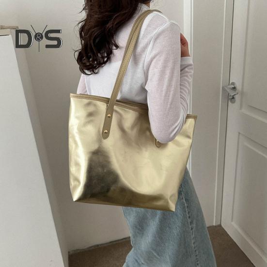 Women Tote Bag Faux Leather Solid Color Shoulder Bag Glossy Casual Armpit Handbag for Phone Keys Cards Work Travel Parties