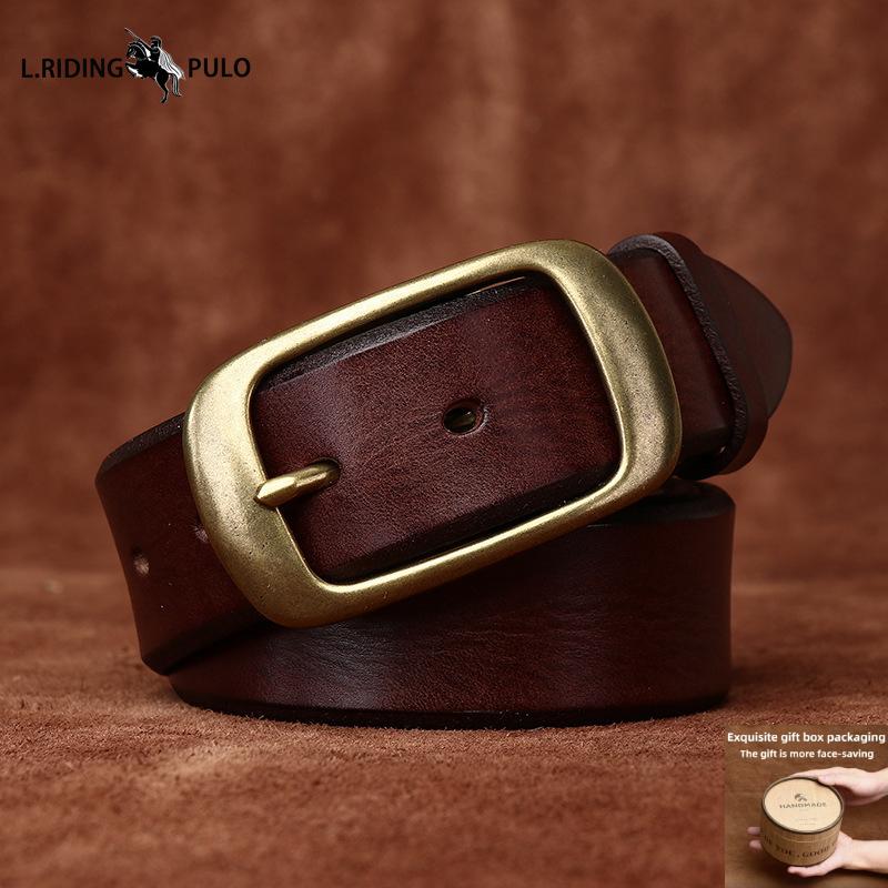 Retro Personality Bevel Handmade Men's and Women's Genuine Leather Leather Belt Pin Buckle Jeans Belt