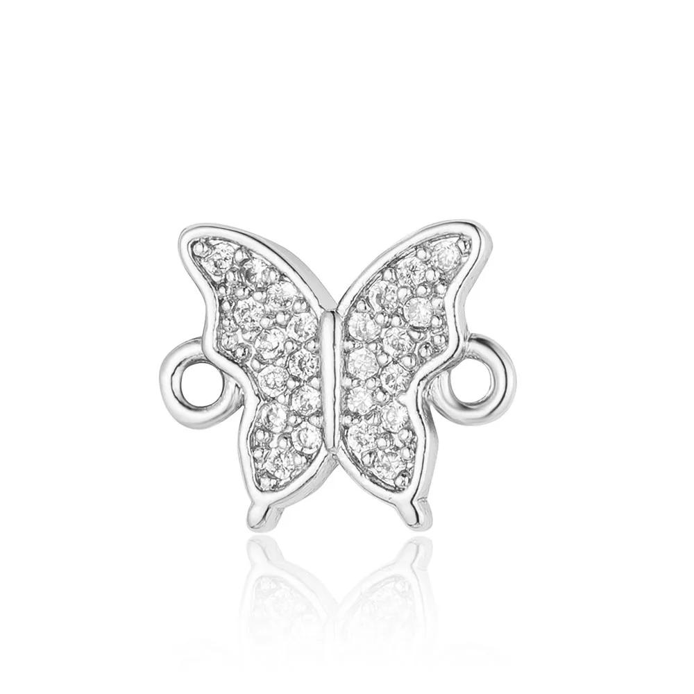 Crown Heart Bowknot Brass CZ Connector Charm Butterflry Corss Angel Bee Evil Eye Star Bracelet Making DIY Jewelry