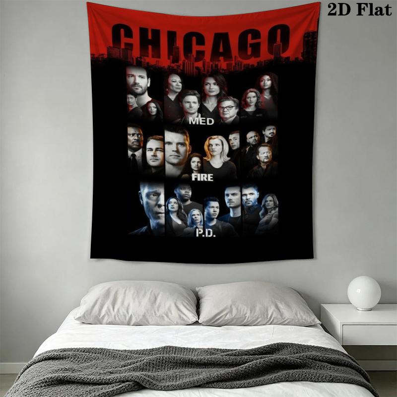 Chicago Fire Wall Tapestry Aesthetic Wall Hanging Printed Fabric Blanket Decorative Tapestries for Bedroom Living Room Home Decor