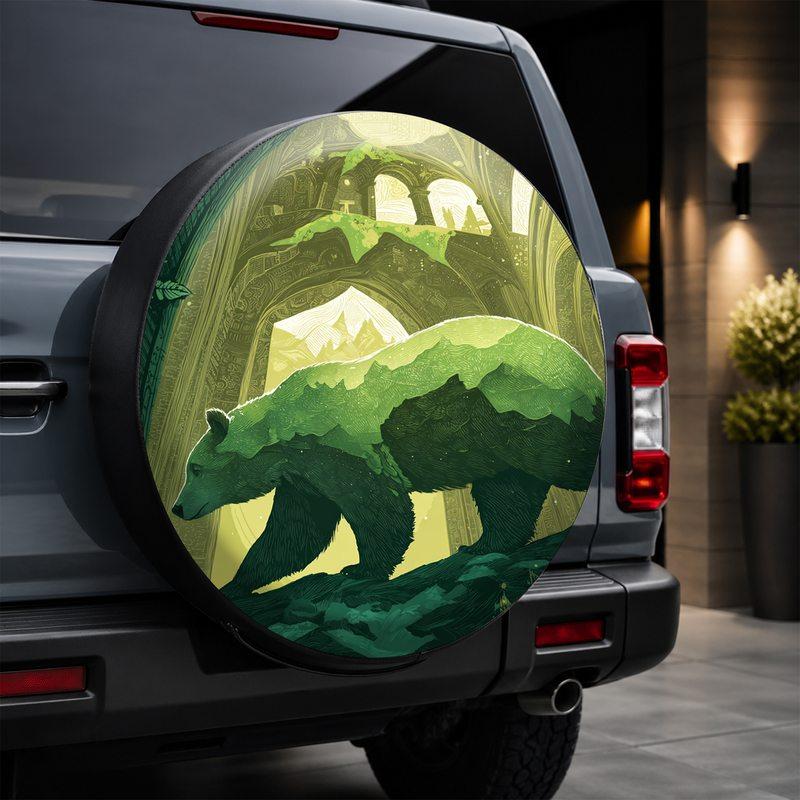 1pc Green Forest Natural Scenery Art Illustration Polar Bear Pattern Car Tire Cover, Vehicle Tire Protection Decorative Practical Item, Beautiful and
