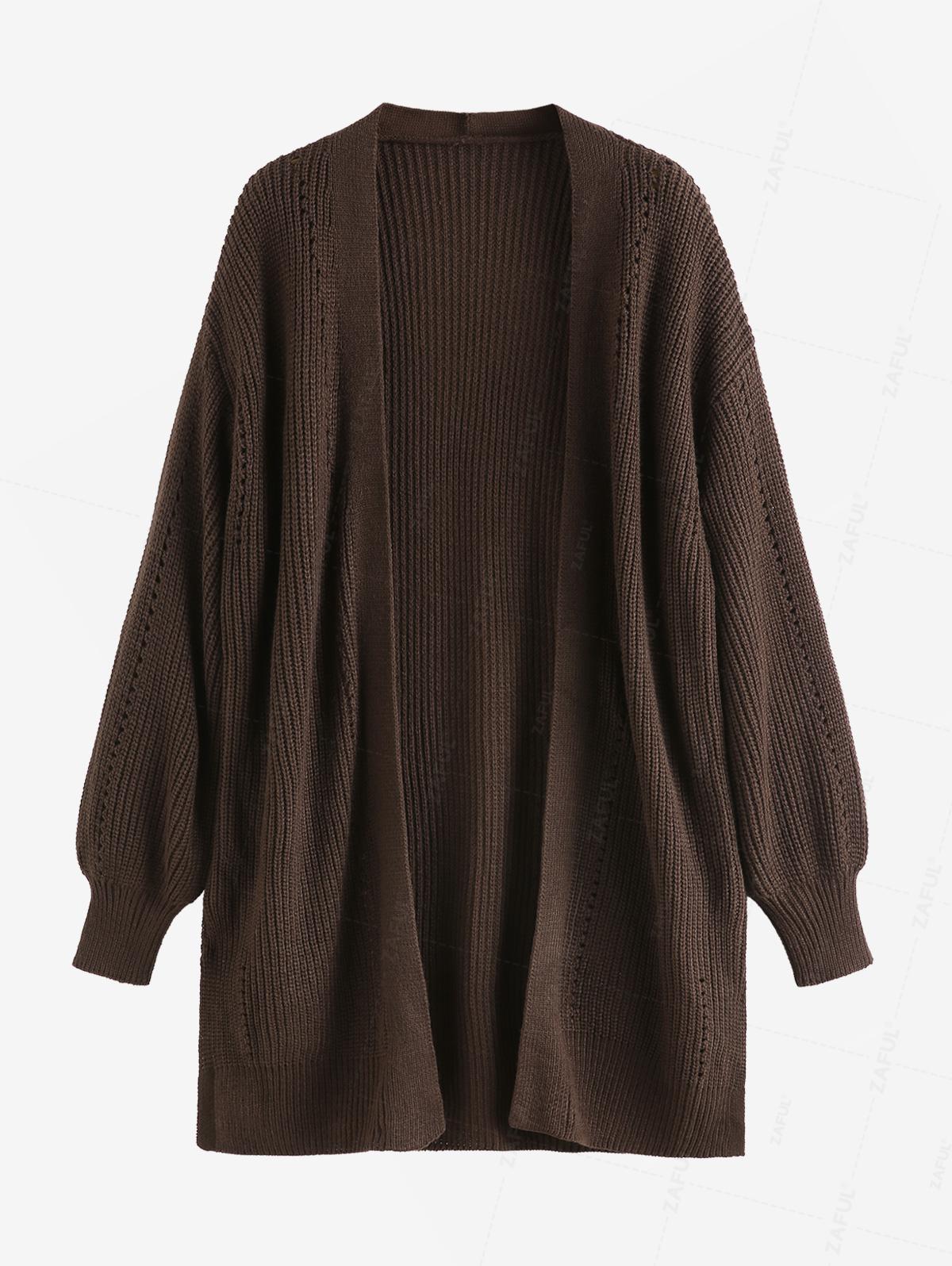 

ZAFUL Женский повседневный однотонный кардиган с длинным рукавом и заниженной линией плеча, свободный, с ажурной вязкой, открытой планкой, напуском, удлиненный, многослойный L глубокая кофе