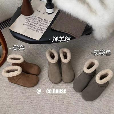 Cowhide Version Retro Round Head Short Boots Women's Velvet Low-top Snow Boots Warm Large Cotton Shoes Thick-soled Fluffy Boots