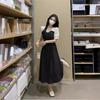 Plus Size Hepburn-style Dress, Summer New French Bow Patchwork with Plus-size A-line Mid-length Skirt