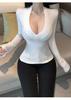 Women’s Deep V Slim Fit Long Sleeve Top - Sexy Brushed Base Layer T-shirt