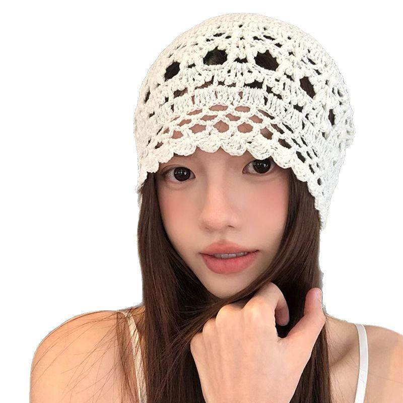 New Versatile Hat Hollow Cold Hat Hand Woven Head Hat Women Spring Thin Stacked Hat Pullover Hat