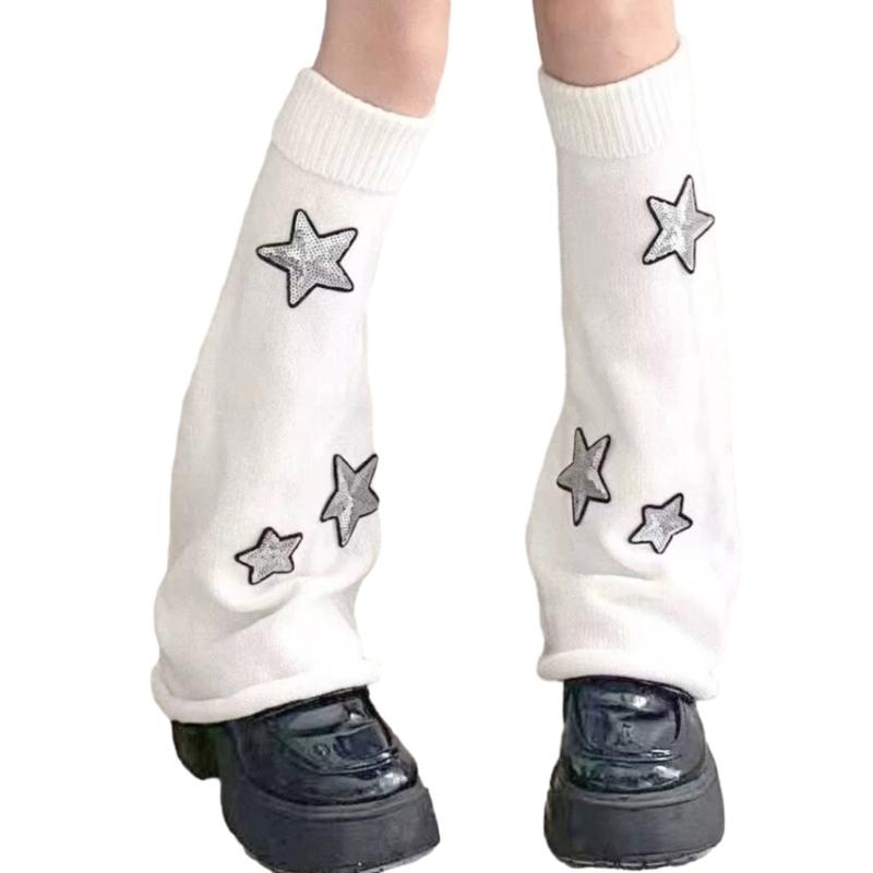Pierneras Lolita para Niñas Y2K Estrella Tejidas Mangas de Pierna Acampanadas Puño Holgado Gótico Calcetines Tobillo Montón Cubre Pies Uniforme JK