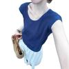 Damen High-End Eis-Seide Blau Strick U-Ausschnitt Kurzarm T-Shirt - Sommer 2025 Kollektion