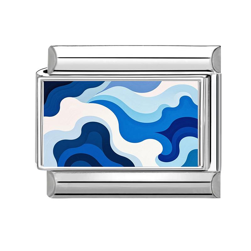 Fashion Blue Series Seaside Scenery Seawave Sailing Italian Charm Links Fit 9mm Stainless Steel Bracelet Jewelry DIY Making