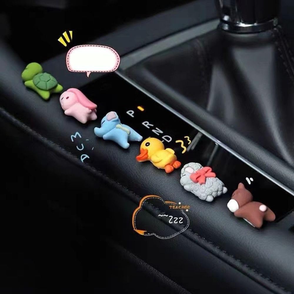 Set of 6, Car Decoration, Interior Decoration, Figurine, Cars, Cute, Animals, Accessories, Mini Size, Double-Sided Tape Included (Sleeping Side)