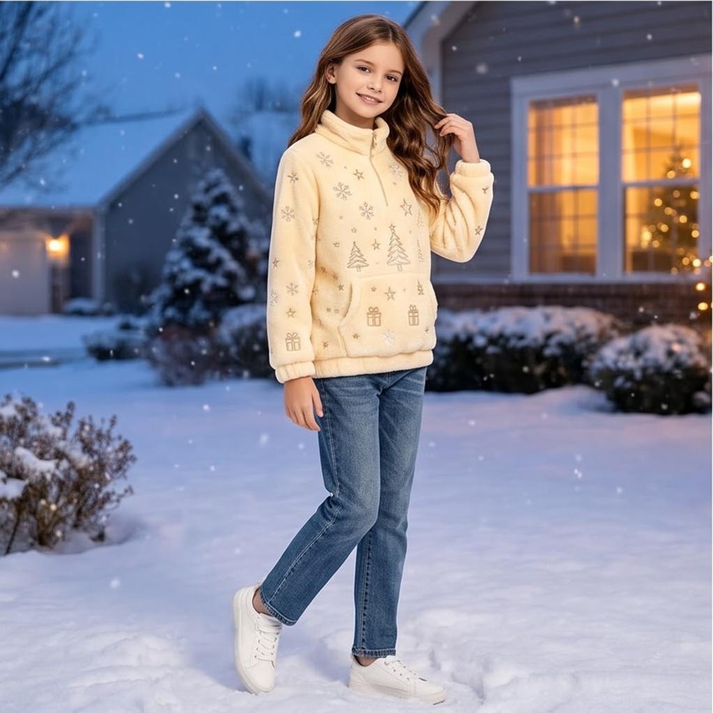 Boys Girls Christmas Sweatshirt, Pattern Long Sleeve Stand Collar Pullover for Fall Winter, Casual Comfortable Top