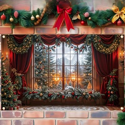 Beautiful Trees and Snow Scenery Window Theme Banner Decoration Background Birthday Party Home Decoration Photography Backdrop