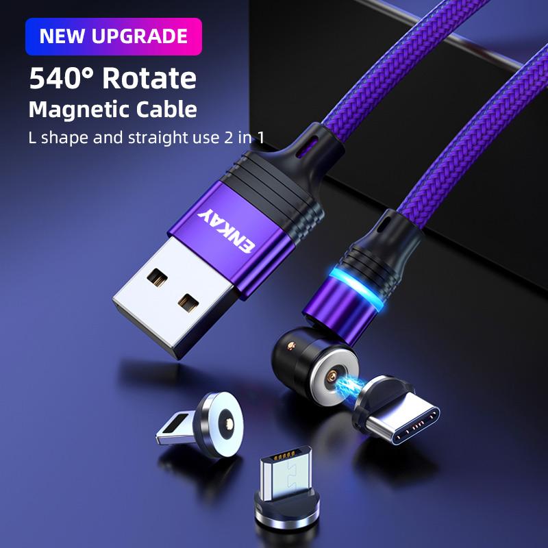 

ENKAY HAT PRINCE 1m Magnetic Charger Cable 2.4A USB to iP/Type-C/Micro USB Nylon-Braided Cord with LED Light Green