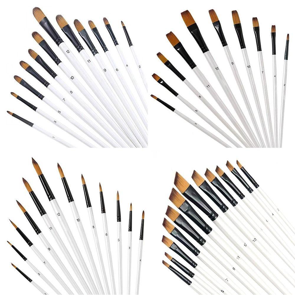 12Pcs Round Filbert Paint Brushes Set Artist Brush for Acrylic Oil Watercolor Gouache Artist Synthetic Nylon
