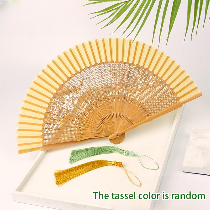 Bamboo Folding Fan Vintage Chinese Style Hollow Carved Fan Wedding Hand Fan Antique Hanfu Fan Fragrant Party Prop Decor Crafts