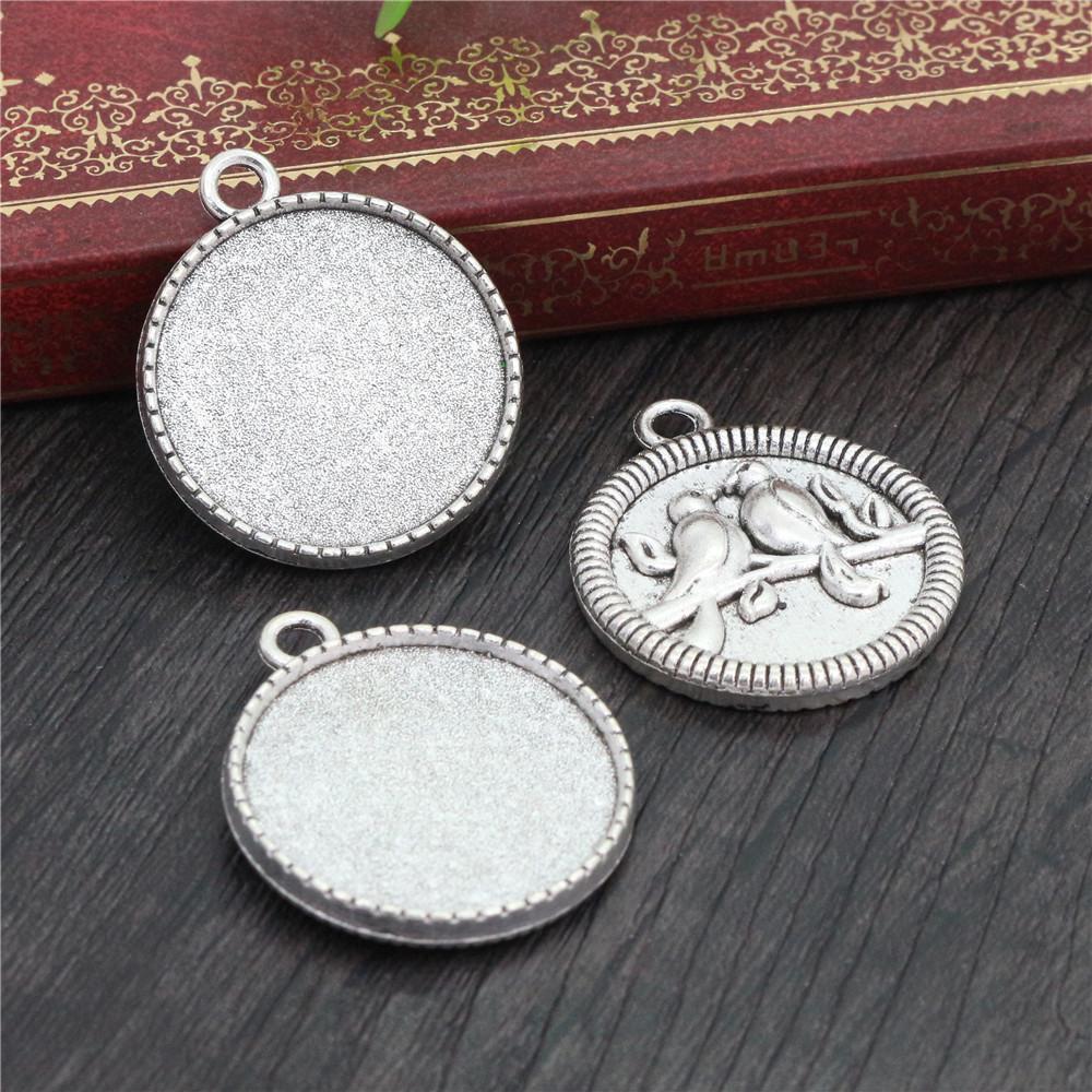 New Fashion 5pcs 25mm Inner Size Black Antique Silver Plated Bronze Flower Simple Style Cabochon Base Setting Charms Pendant