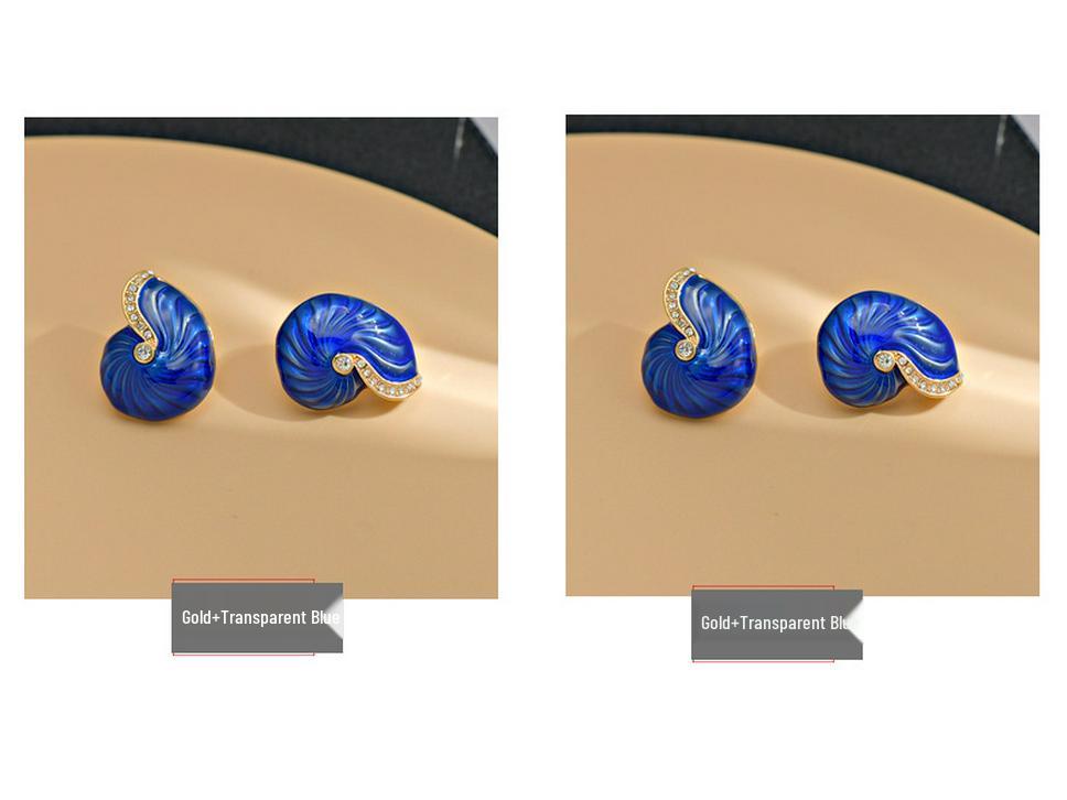 Antique Blue Enamel Conch Earrings In Oil Painting Style - Chinese Retro Inspired Fashion Jewelry