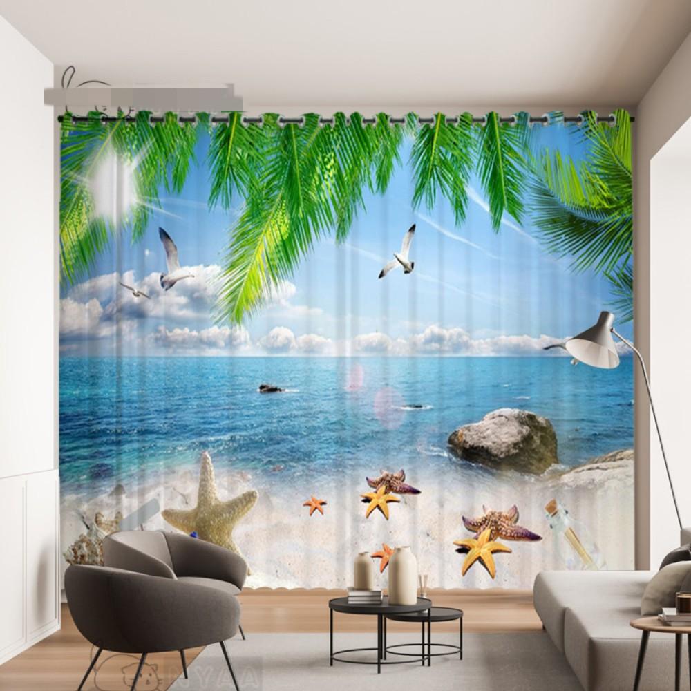 

2-панельные шторы Blue Sea Maldivian Seagull Coconut Tree Шторы для спальни, гостиной, кухни, оконные жалюзи cortinas 2x60Wx50H(CM)&Grommet Top