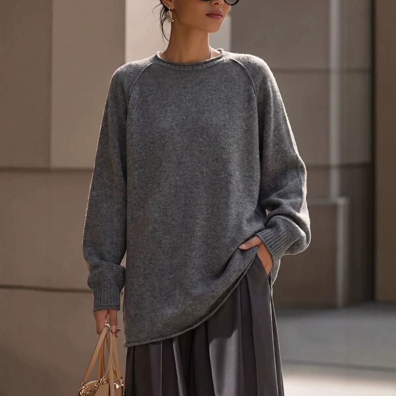 VEZFAA Maglioni a girocollo a maniche lunghe con stampa tinta unita, casual, autunno inverno, da donna