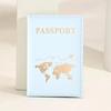 Passport Cover Plain Skin PU Passport Cover World Pattern Protection Cover Credit Card Holder ID Card Wallet