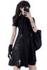 BEIBANG Short Sleeve Shirt Dress with Dress with Turndown Harajuku Summer Dress 20 Women's Tie, High-Waisted, A-Line Collar, Black, Style, (Size