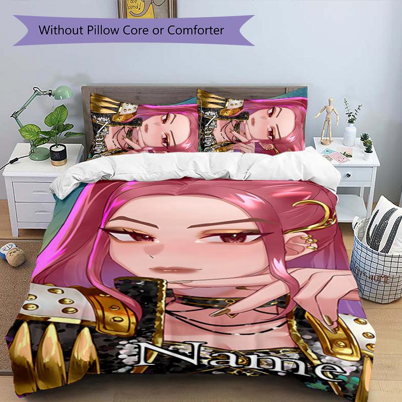 3pcs KPop Demon Hunters21 Cover Set - Personalized Name, HD Printed Bedding with 1 Cover and 2 Pillowcases - Perfect for Home Decor, Easy Care