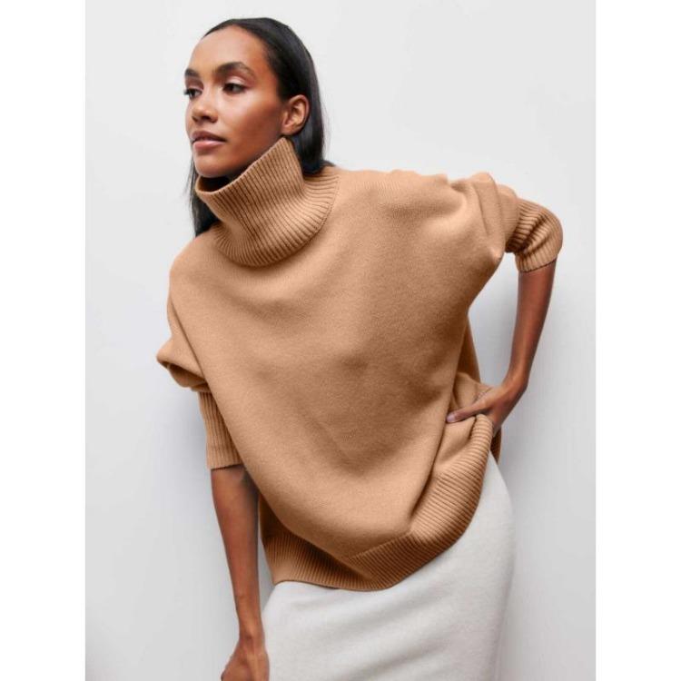 Casual Solid Women Thick Knitted Turtleneck Sweater Elegant Long Sleeve Basic Tops Pullover Jumpers for Autumn Winter
