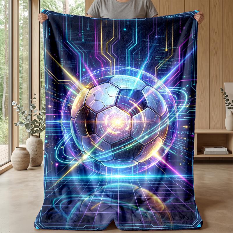Futuristic Soccer Ball Design 3 Theme Blanket Lightweight Warm Flannel Blanket Decorative Throw Blanket for Home Decoration