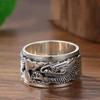 12mm Width Real S925 Silver Lucky Dragon Double Layer Rotatable Closed Dragon Ring For Man Woman Fiine Jewelry Gift