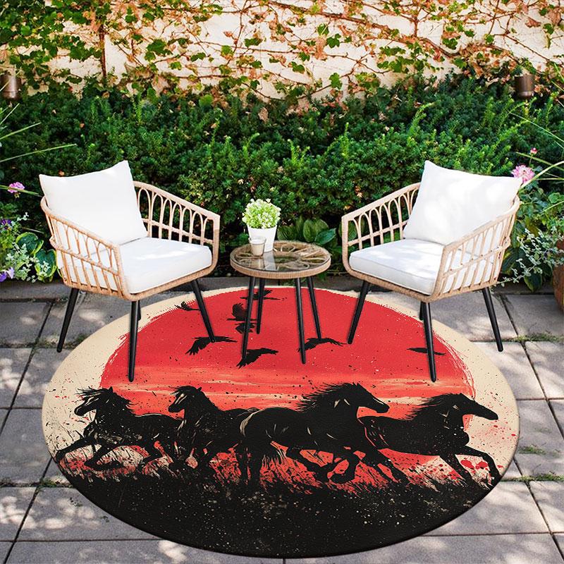 Horse Pattern Round rug,Carpet Rug for Living Room Bedroom Playroom ,Non-slip Floor Mat,Holiday Gifts and Birthday Gifts.