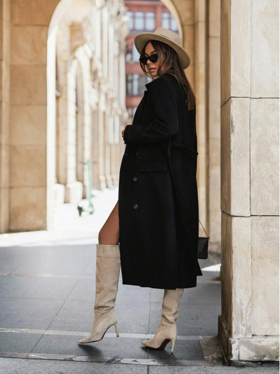 Dam 2023 Höst/Vinter Ullkappa - Långärmad, Kavajkrage, Knytförslutning