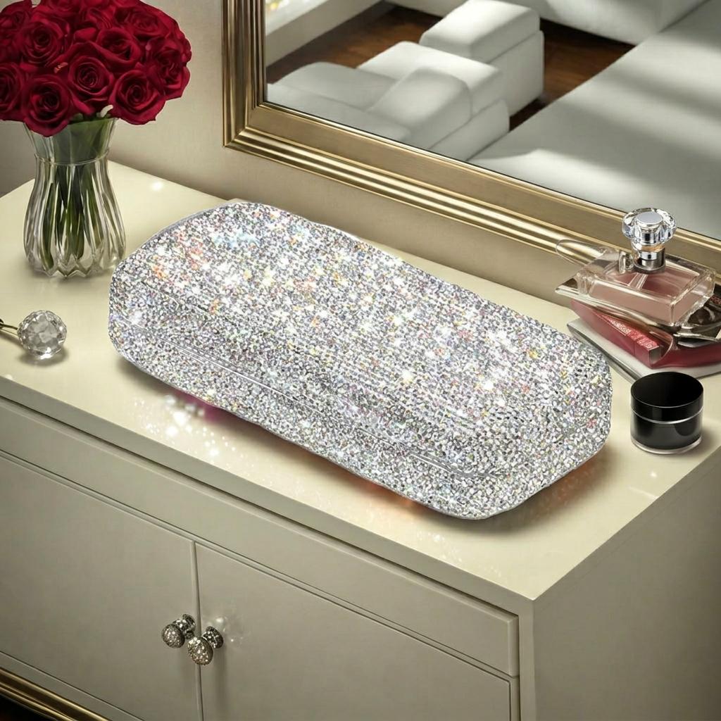 Rhinestone Eyeglass Case Trendy Sparkling Storage Box Protective Eyeglass Holder Protective Hard Glasses Case For Business Trip белый