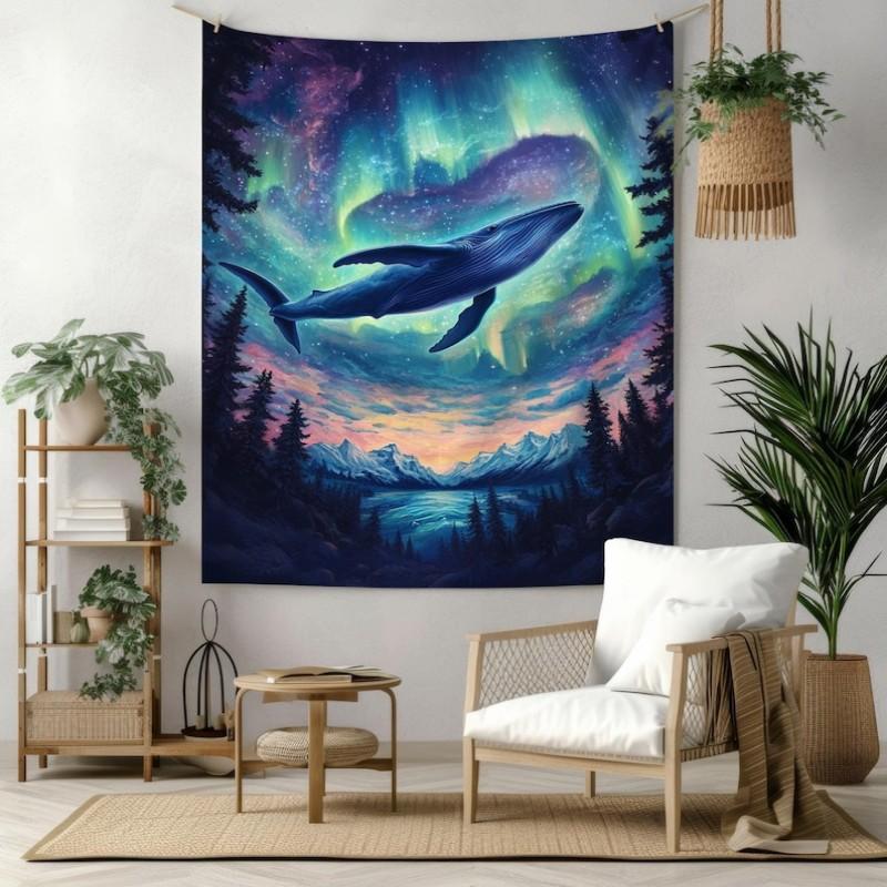 Starry Sky Whale Elephant Tapestry Bohemian Style Wall Hanging Aesthetic Bedroom Living Room Home Decor Wall Art Tapestry