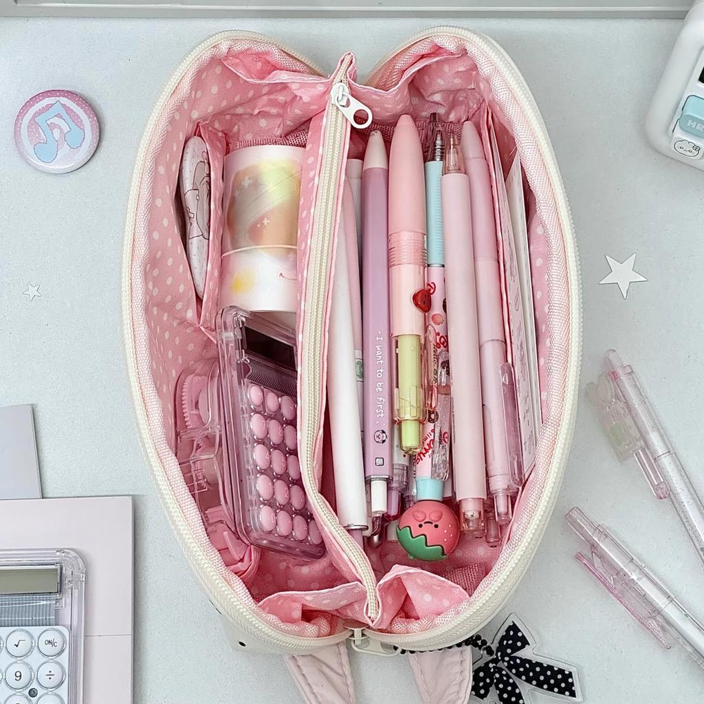 Polka Dot Shell Pencil Case Large Capacity Nylon Pen Bag Kawaii Cute Handheld Stationery Organizer For Girls Student Makeup Bag