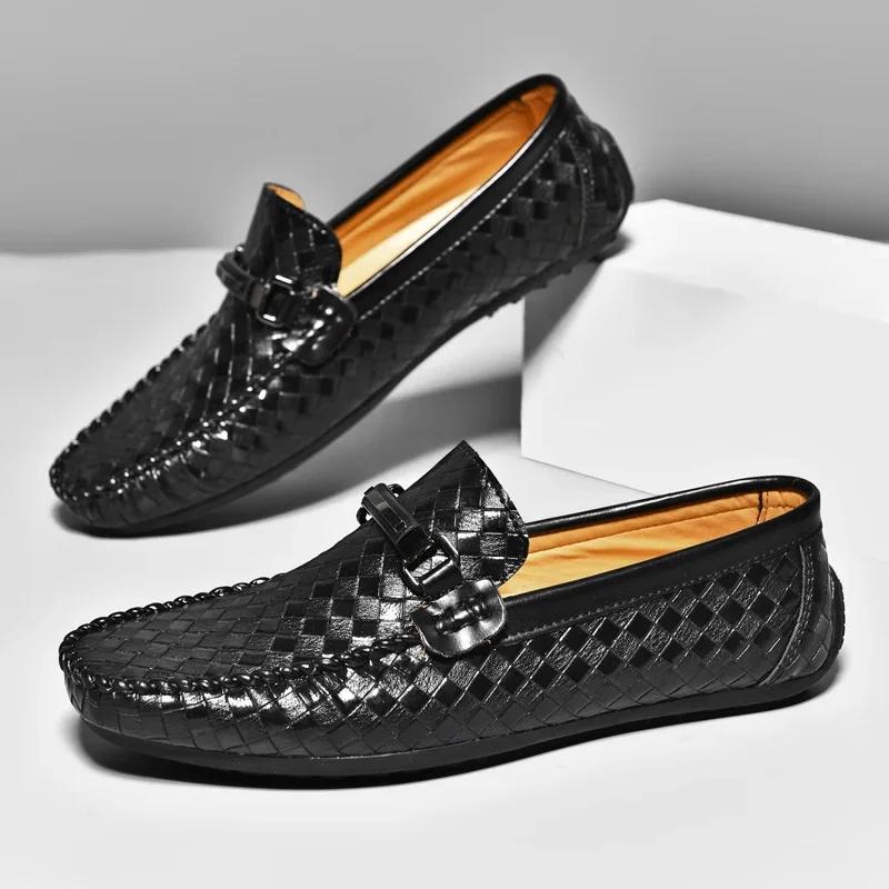 Módní kožené pánské ležérní boty prodyšné nazouvací společenské boty vysoce kvalitní mokasíny lehké řidičské boty zapatos hombre