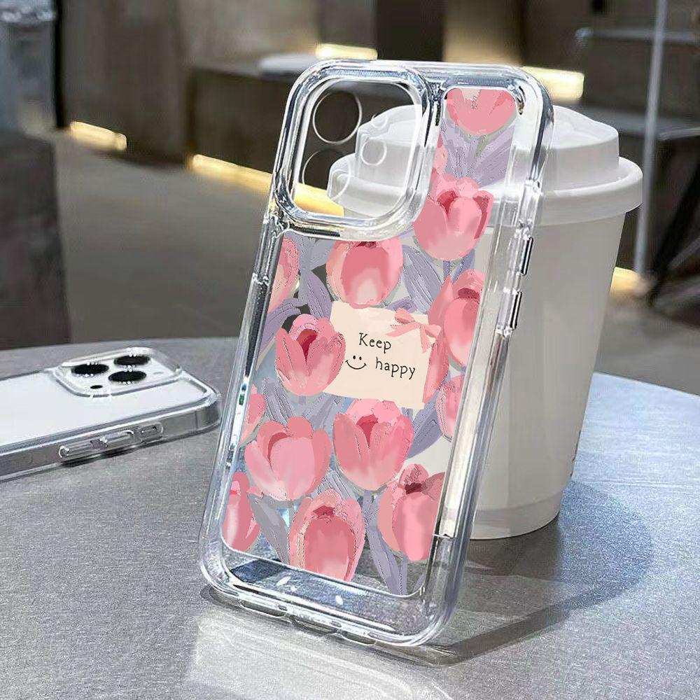 Oil painting pink tulip for iPhone17promax anti-drop mobile phone case 16 Apple 13/15 simple 14