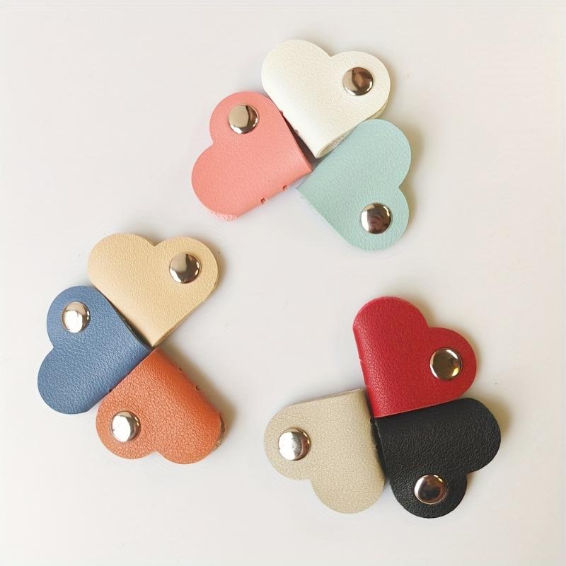 5/10Pcs Heart-Shaped Faux Leather Headphone Cable Winder, Data Cable Organizer, Cable Management Clip, Heart-Shaped Cable Winder