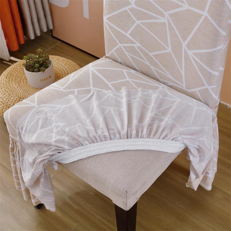 1 Stück Bedruckte elastische Esszimmerstuhlhusse mit Schürze Dehnbare Überwürfe für Esszimmer Hochzeit Hotel Bankett