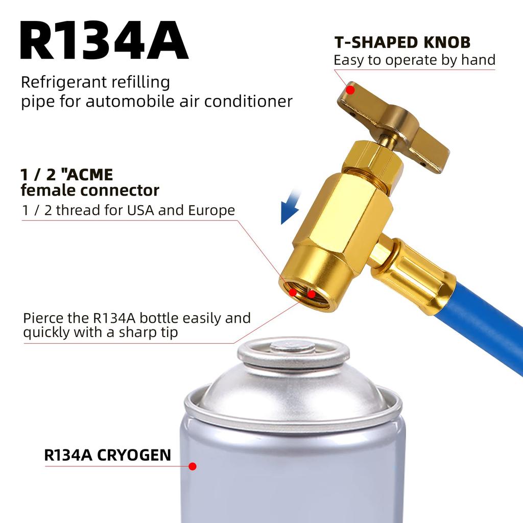 R134A Air Conditioning Refrigerant Charging Hose with Gauge Fits for Car AC Air Conditioning Refrigerant Charging Tool