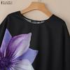 ZANZEA Women Casual Round Neck Loose Floral Short Sleeve Blouse
