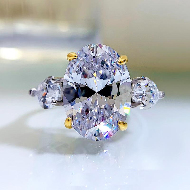 S925 Silver Oval Diamond Ring - Four-Prong Sparkly Fashion Jewelry