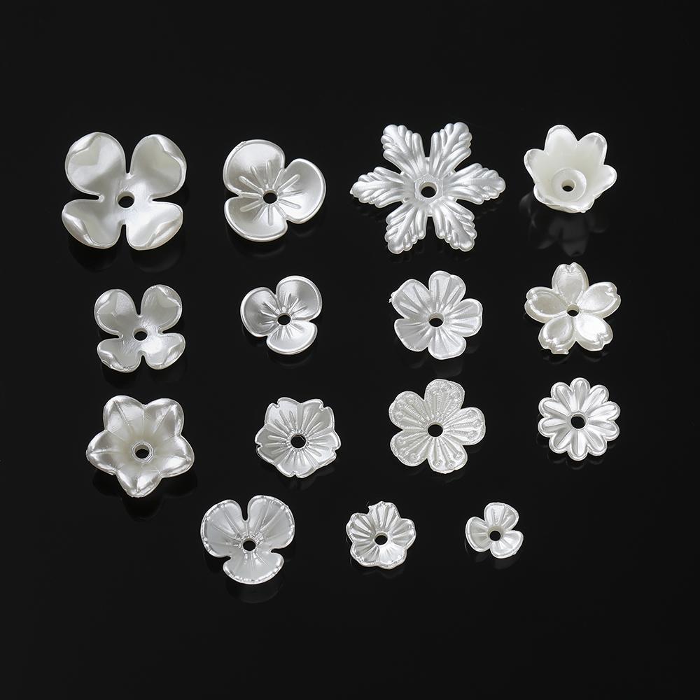 50pcs ABS Artificial Pearl Flower Shaped Beads Spacer Loose Beads for DIY Bracelet Necklace Phone Chain Jewelry Making Supplies