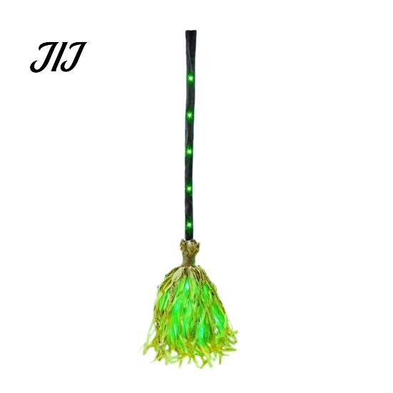 Broom Halloween Witch with Green LED Light, Glowing Cosplay Wizard Illuminated Performance Prop Broomstick, Costume for Themed Parties, Indoor Outdoor