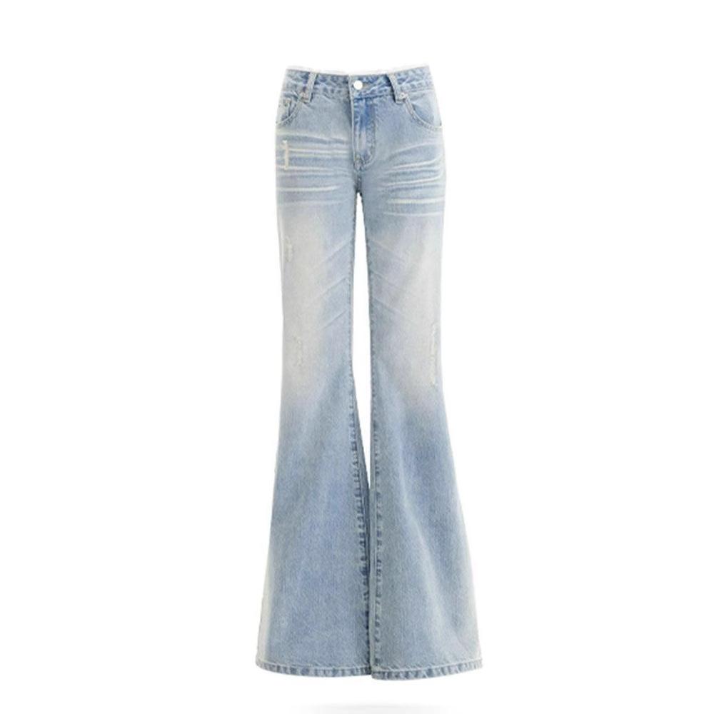 Sweet and Spicy Wind Broken Holes Micro-flare Jeans Women's Slim Large Yards High-waisted Skinny Horseshoe Trousers Jeans for Women Long Denim Pants