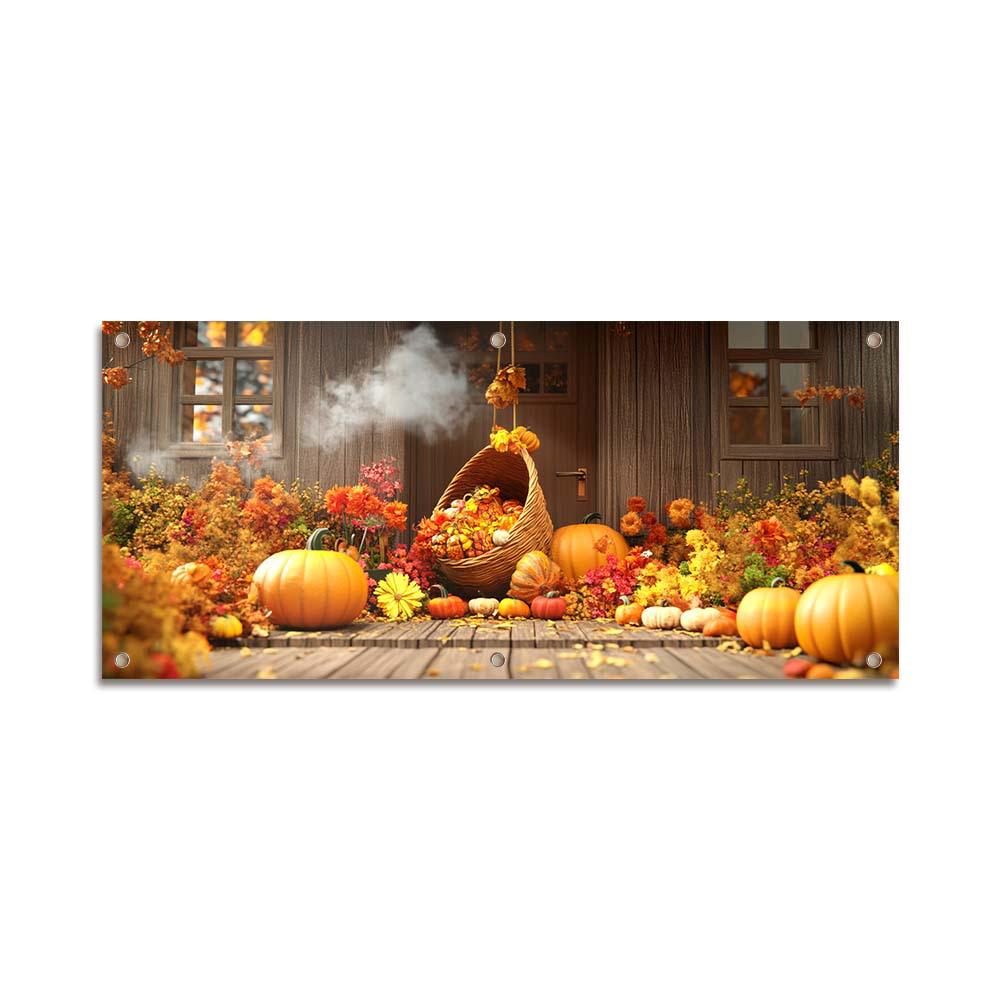 Autumn Harvest Thanksgiving Pumpkin Maple Leaf Polyester Garage Banner