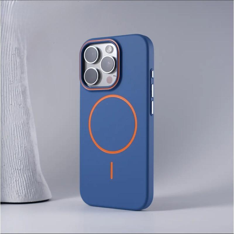 Applicable To IPhone16promax Skin friendly Matte Contrast Color Thin Circle Magnetic Suction Phone Case Apple 15 Anti Fall Protection Case