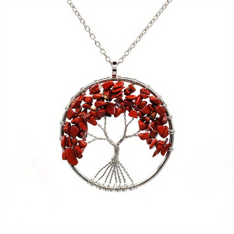 1pc Natural Stone Tree of Life Pendant Amethyst Lapis Lazuli Crystal Necklace for Men and Women Chakra Healing Jewelry