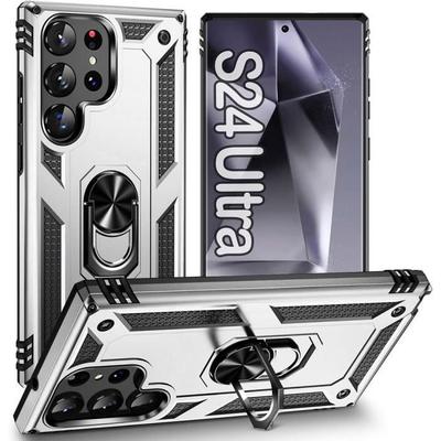 Protective Case - Booling - for Samsung Galaxy S24 Ultra - Rigid Shockproof - Silver - Ring Stand